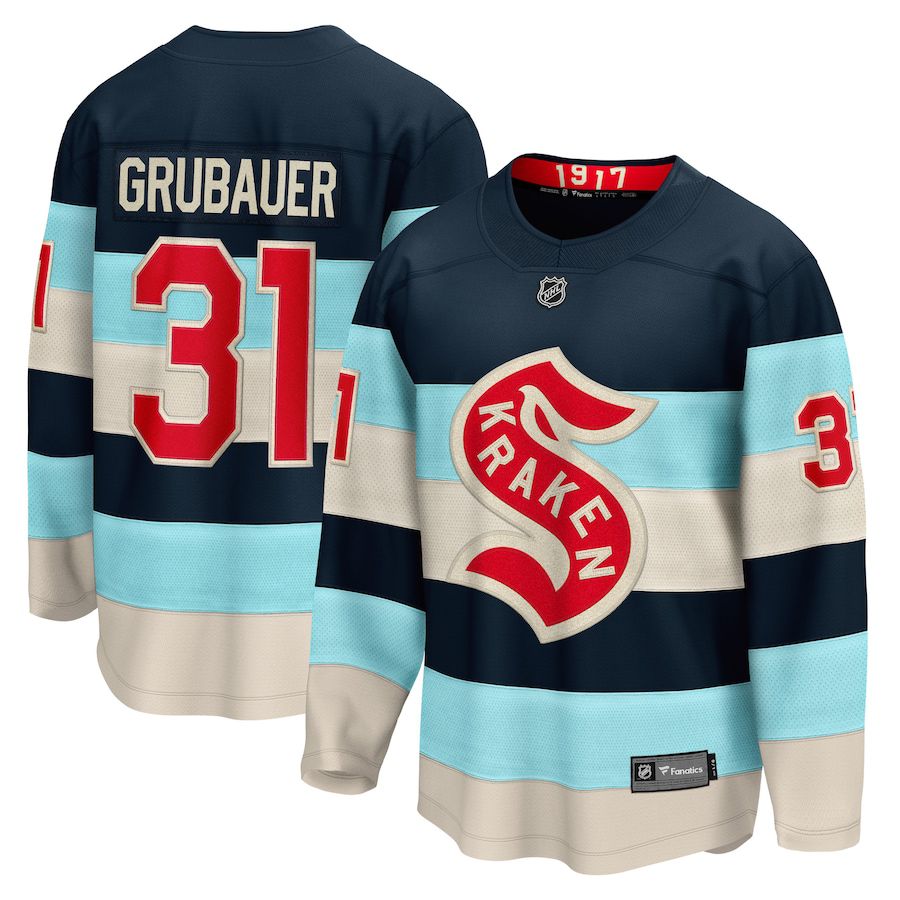 Men Seattle Kraken #31 Philipp Grubauer Fanatics Branded Deep Sea Blue 2024 NHL Winter Classic Breakaway Player Jersey->->NHL Jersey